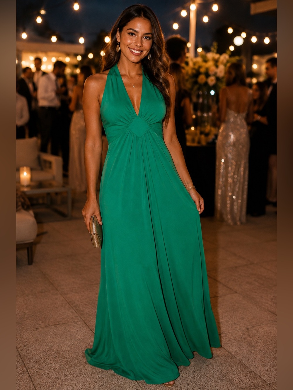 Vintage Act I New York Emerald Green Halter Maxi Dress Empire Waist Gown
